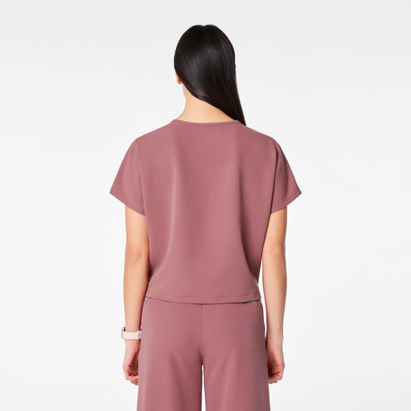 women's Mauve Arua Cropped V-Neck - One-Pocket Scrub Top