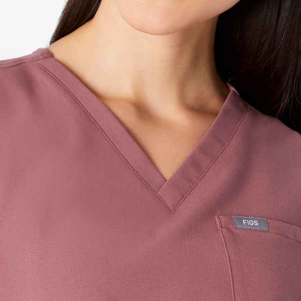 women's Mauve Arua Cropped V-Neck - One-Pocket Scrub Top