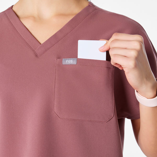 women's Mauve Arua Cropped V-Neck - One-Pocket Scrub Top
