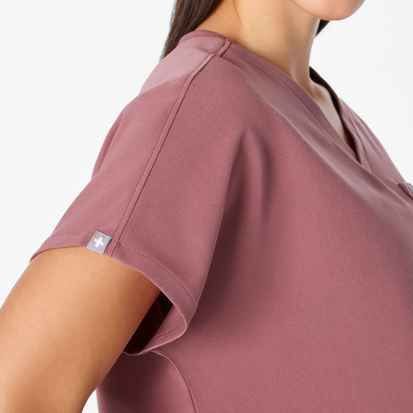 women's Mauve Arua Cropped V-Neck - One-Pocket Scrub Top