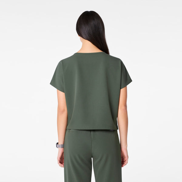 women's Moss Arua Cropped Crewneck - One-Pocket Scrub Top