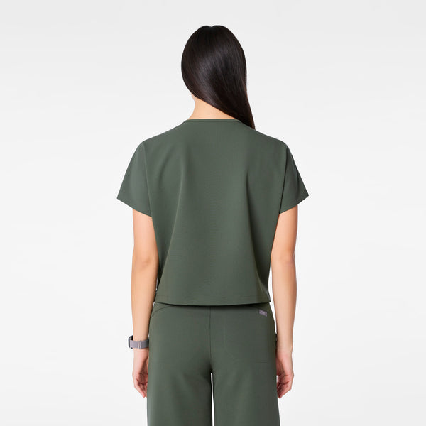 women's Moss Arua Cropped V-Neck - One-Pocket Scrub Top