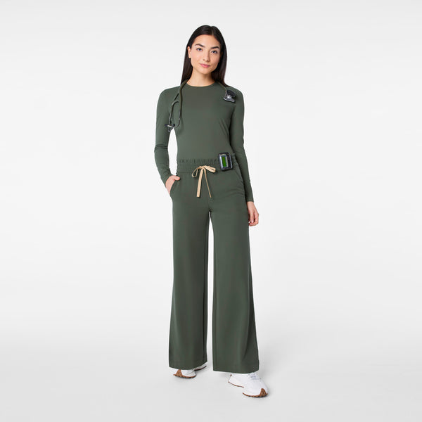 women's Moss High Waisted Allison Ultra Wide Leg - Petite Scrub Pant