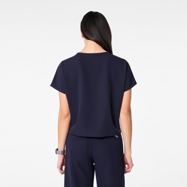 women's Navy Arua Cropped Crewneck - One-Pocket Scrub Top