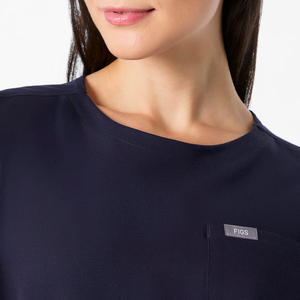 women's Navy Arua Cropped Crewneck - One-Pocket Scrub Top