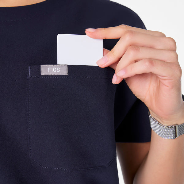 women's Navy Arua Cropped Crewneck - One-Pocket Scrub Top