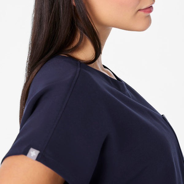 women's Navy Arua Cropped Crewneck - One-Pocket Scrub Top