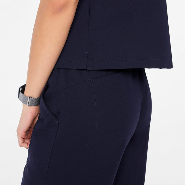 women's Navy Arua Cropped Crewneck - One-Pocket Scrub Top