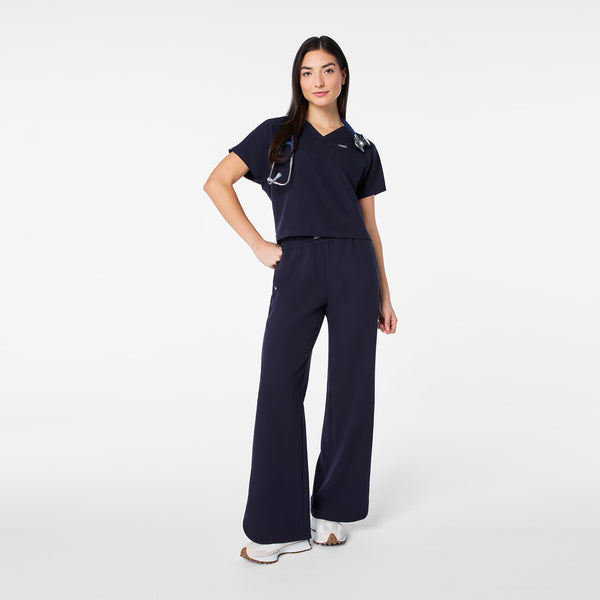 women's Navy Arua Cropped V-Neck - One-Pocket Scrub Top