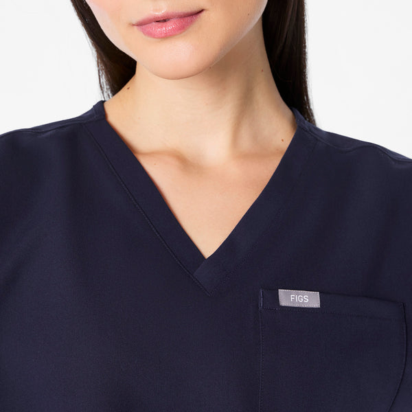 women's Navy Arua Cropped V-Neck - One-Pocket Scrub Top