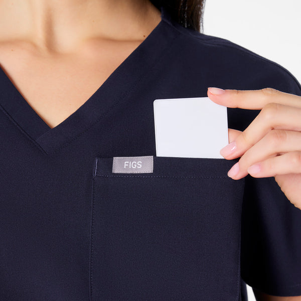 women's Navy Arua Cropped V-Neck - One-Pocket Scrub Top