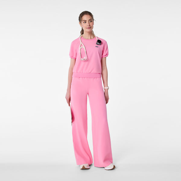 women's Sunrise Pink Holly - Puff Sleeve Scrub Top