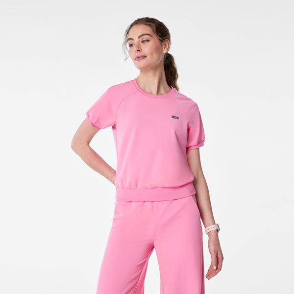 women's Sunrise Pink Holly - Puff Sleeve Scrub Top