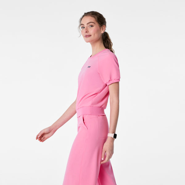 women's Sunrise Pink Holly - Puff Sleeve Scrub Top