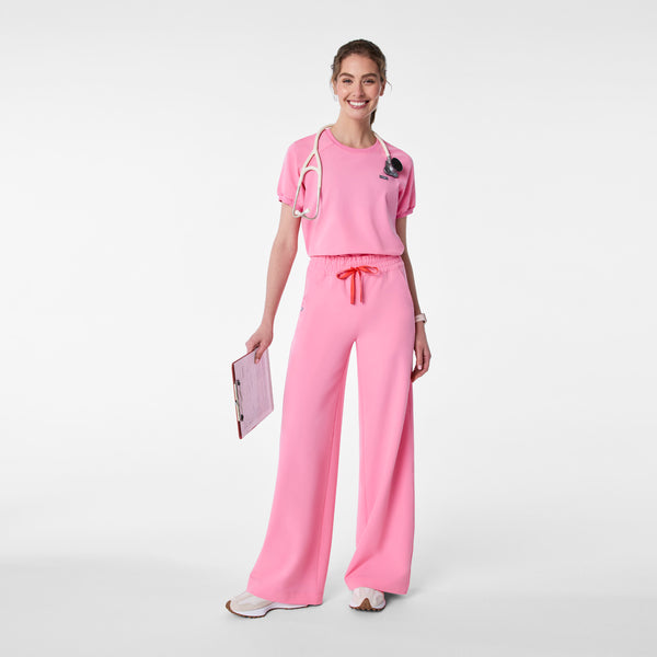 women's Sunrise Pink Holly - Puff Sleeve Scrub Top