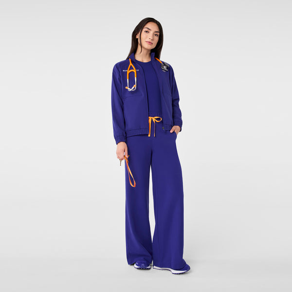 women's Deep Royal Blue High Waisted Allison Ultra Wide Leg - Petite Scrub Pant