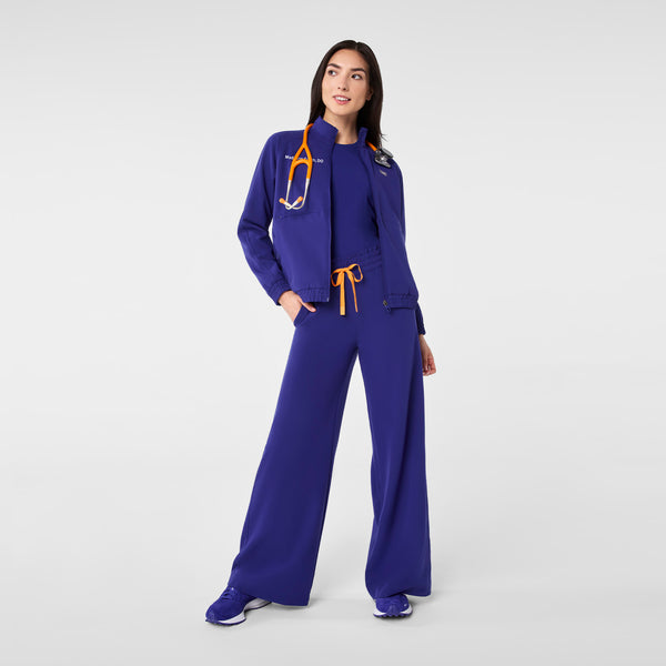 women's Deep Royal Blue High Waisted Allison Ultra Wide Leg - Petite Scrub Pant
