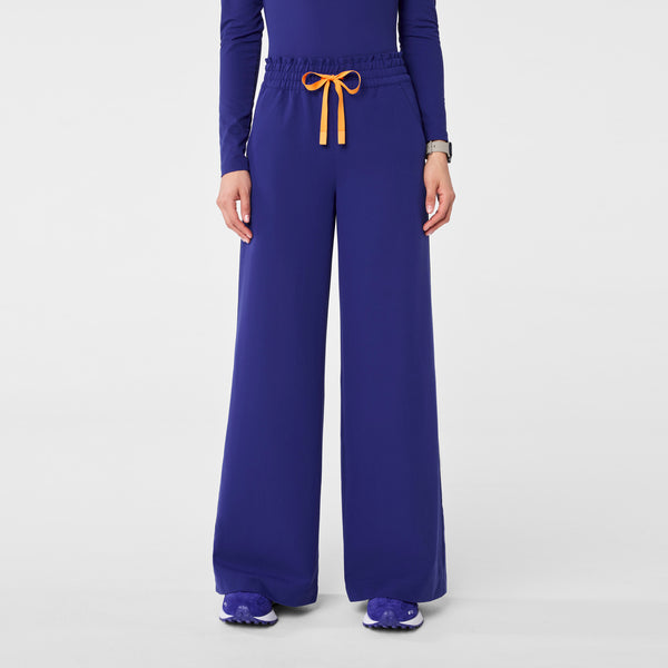 women's Deep Royal Blue High Waisted Allison Ultra Wide Leg - Petite Scrub Pant