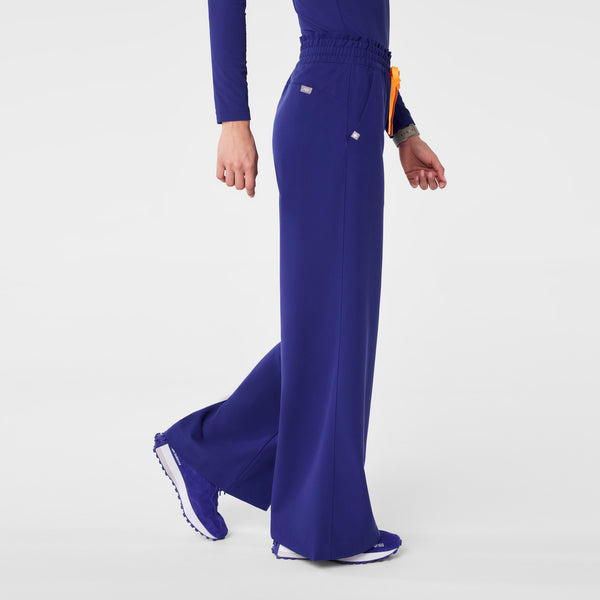 women's Deep Royal Blue High Waisted Allison Ultra Wide Leg - Petite Scrub Pant