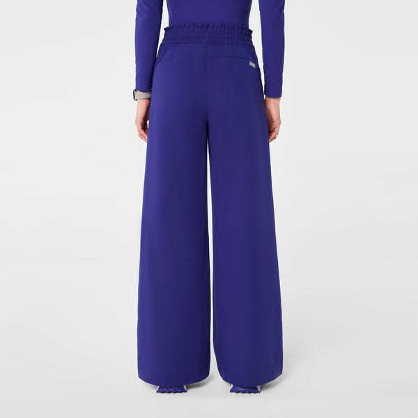 women's Deep Royal Blue High Waisted Allison Ultra Wide Leg - Petite Scrub Pant
