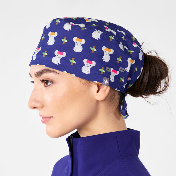 Deep Royal Blue Koala-fied Print Modern - Classic Scrub Cap Buttonholes