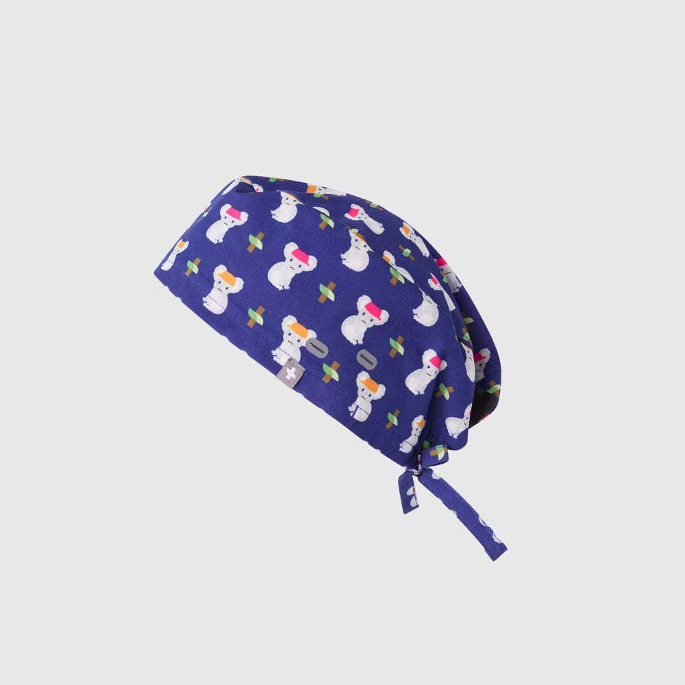Deep Royal Blue Koala-fied Print Modern - Classic Scrub Cap Buttonholes