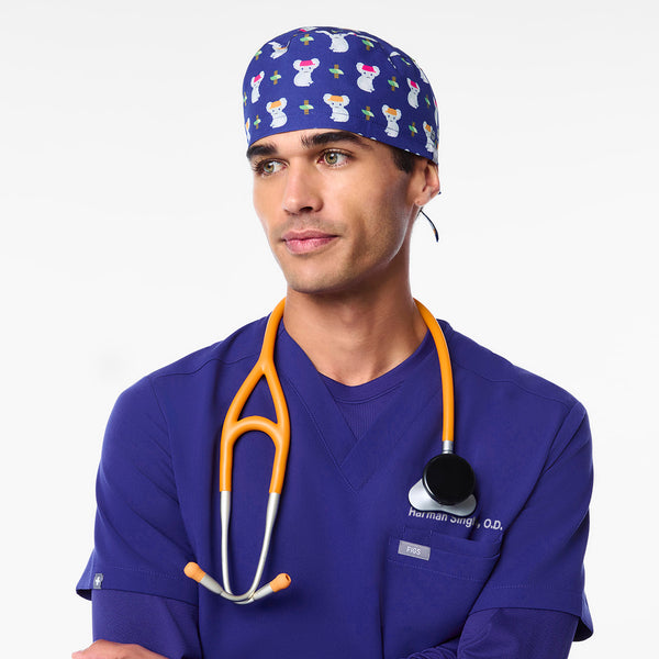 Deep Royal Blue Koala-fied Print Modern - Classic Scrub Cap Buttonholes