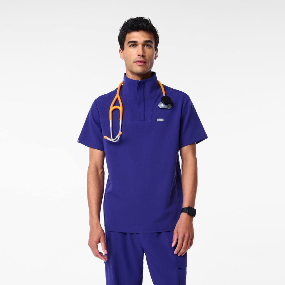 men's Deep Royal Blue Walden Mock Neck - Scrub Top