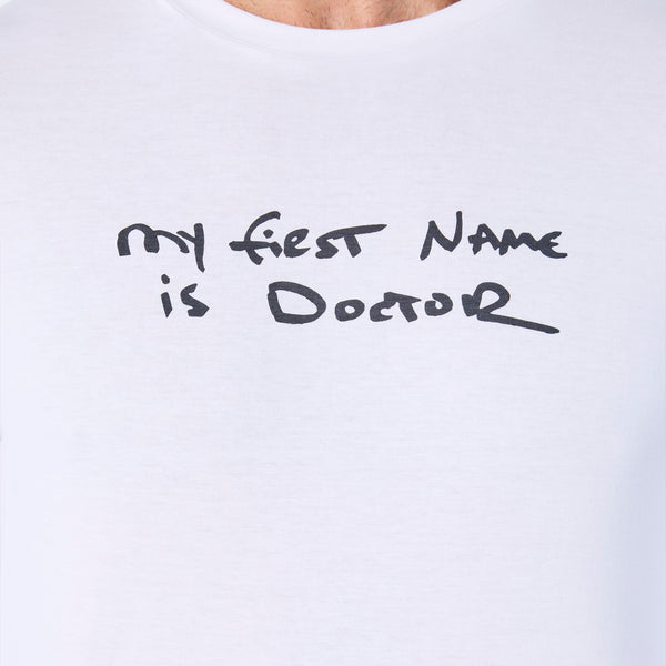Men's Optic White My First Name is Doctor - Long-Sleeve Underscrub