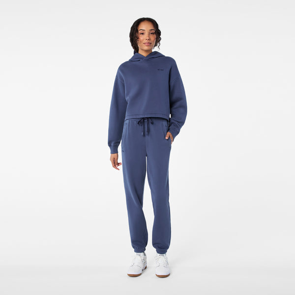 women's Quiet Navy Hayden Vintage Wash Cropped - Hoodie Sweatshirt