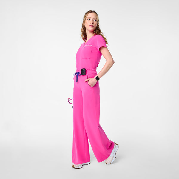 women's Rapid Response Pink High Waisted Allison Ultra Wide Leg - Petite Scrub Pant