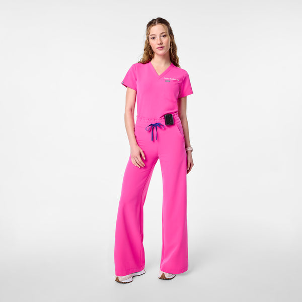 women's Rapid Response Pink High Waisted Allison Ultra Wide Leg - Petite Scrub Pant