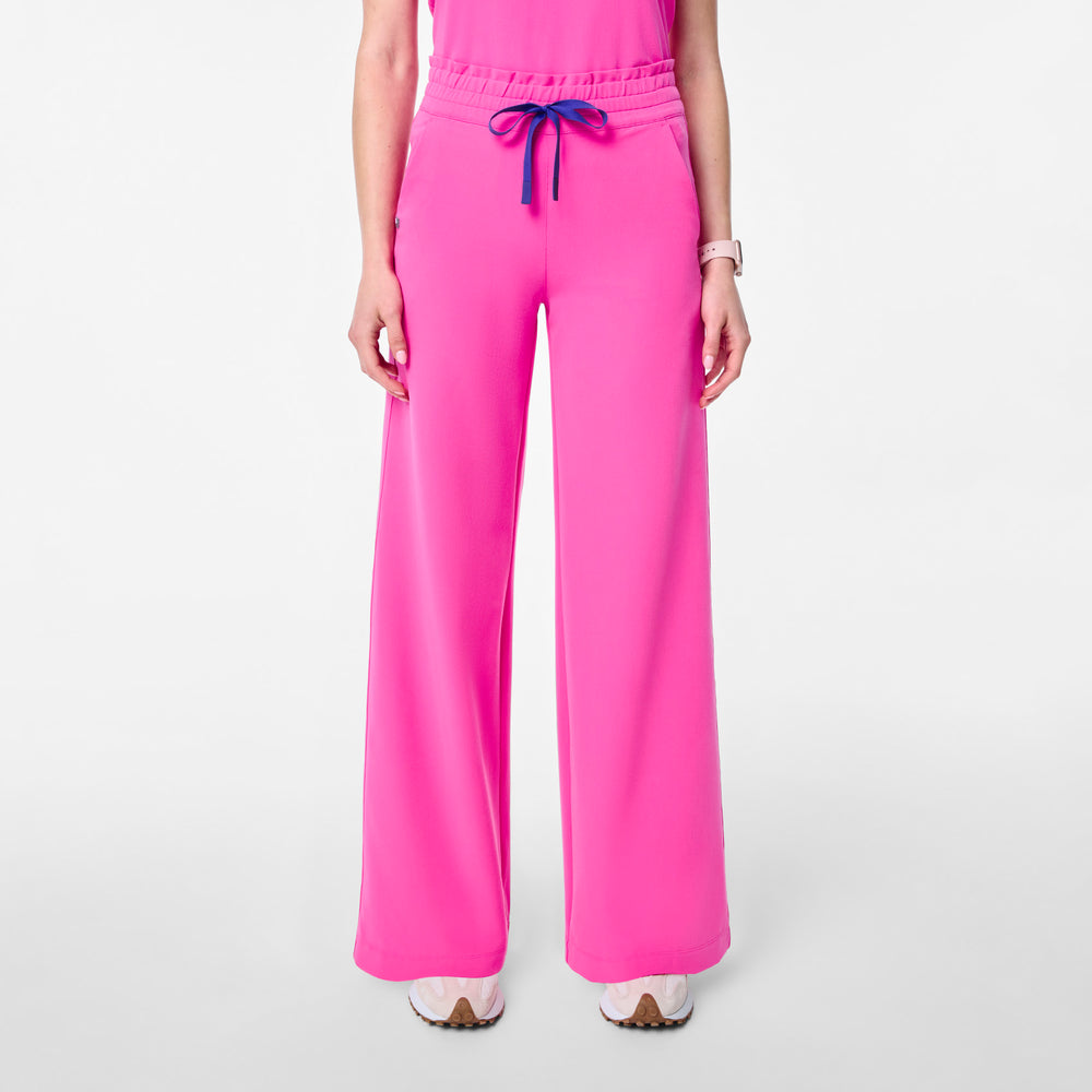 women's Rapid Response Pink High Waisted Allison Ultra Wide Leg - Petite Scrub Pant