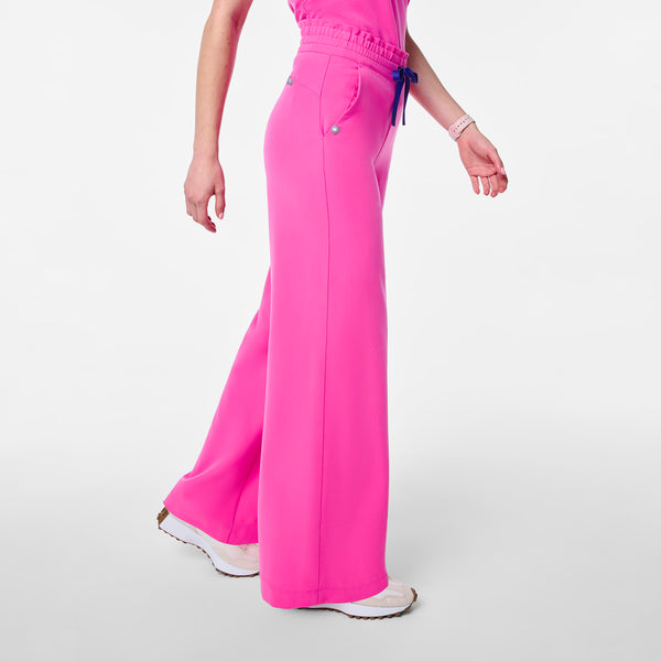 women's Rapid Response Pink High Waisted Allison Ultra Wide Leg - Petite Scrub Pant