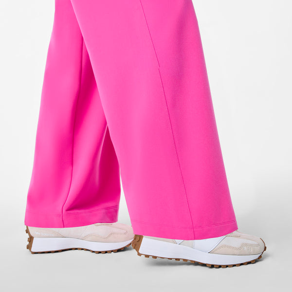 women's Rapid Response Pink High Waisted Allison Ultra Wide Leg - Petite Scrub Pant