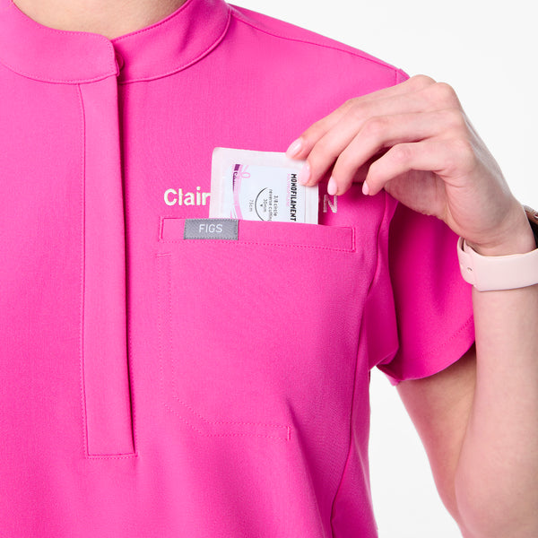 women's Rapid Response Pink Montex - Mock Neck Scrub Top