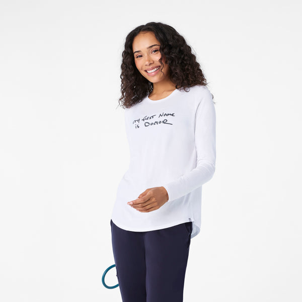 women's Optic White My First Name is Doctor Supersoft - Longsleeve Underscrub
