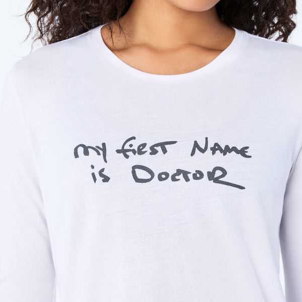 women's Optic White My First Name is Doctor Supersoft - Longsleeve Underscrub