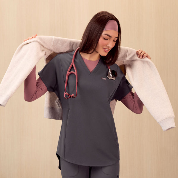 women's Charcoal Addison Oversized Tunic- Scrub Top