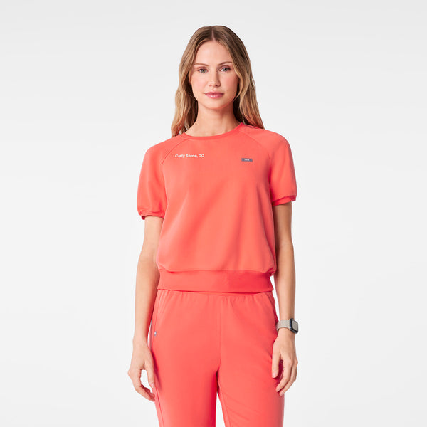 women's Fireside Holly - Crewneck Puff Sleeve Scrub Top