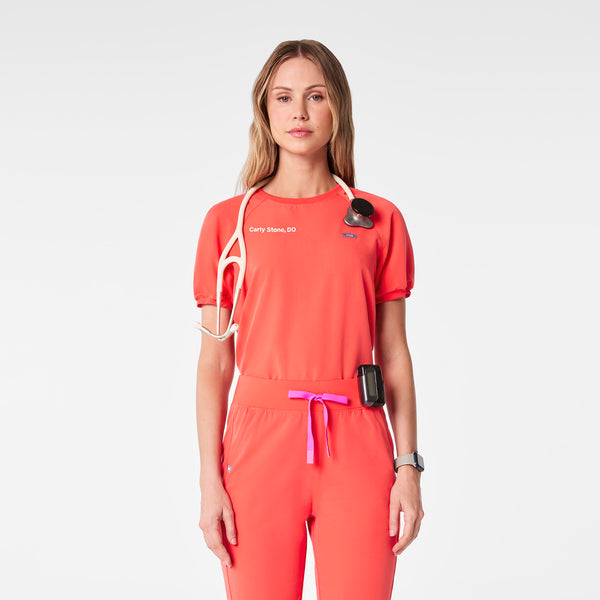 women's Fireside Holly - Crewneck Puff Sleeve Scrub Top