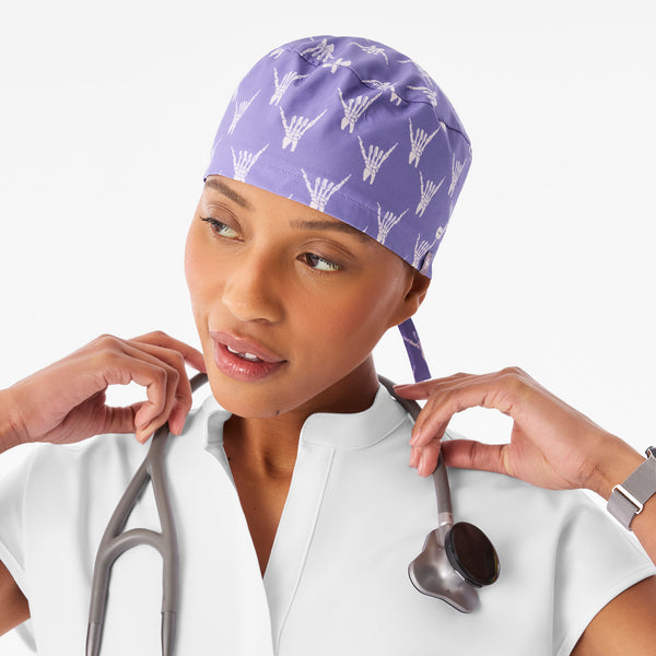 Amethyst Bone Print FIGS Scrub Cap With Buttonholes