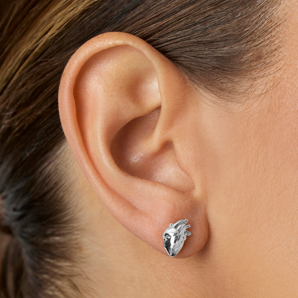 Silver Anatomical Heart Stud Earrings