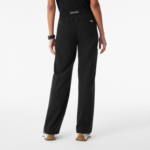 Women's Black Isabel Ruched Mid-Rise Wide-Leg - Petite Scrub Pant™