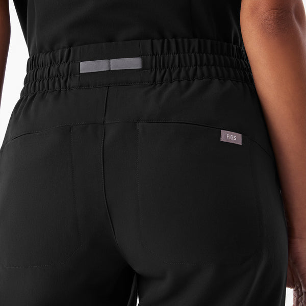 Women's Black Isabel Ruched Mid-Rise Wide-Leg - Petite Scrub Pant™