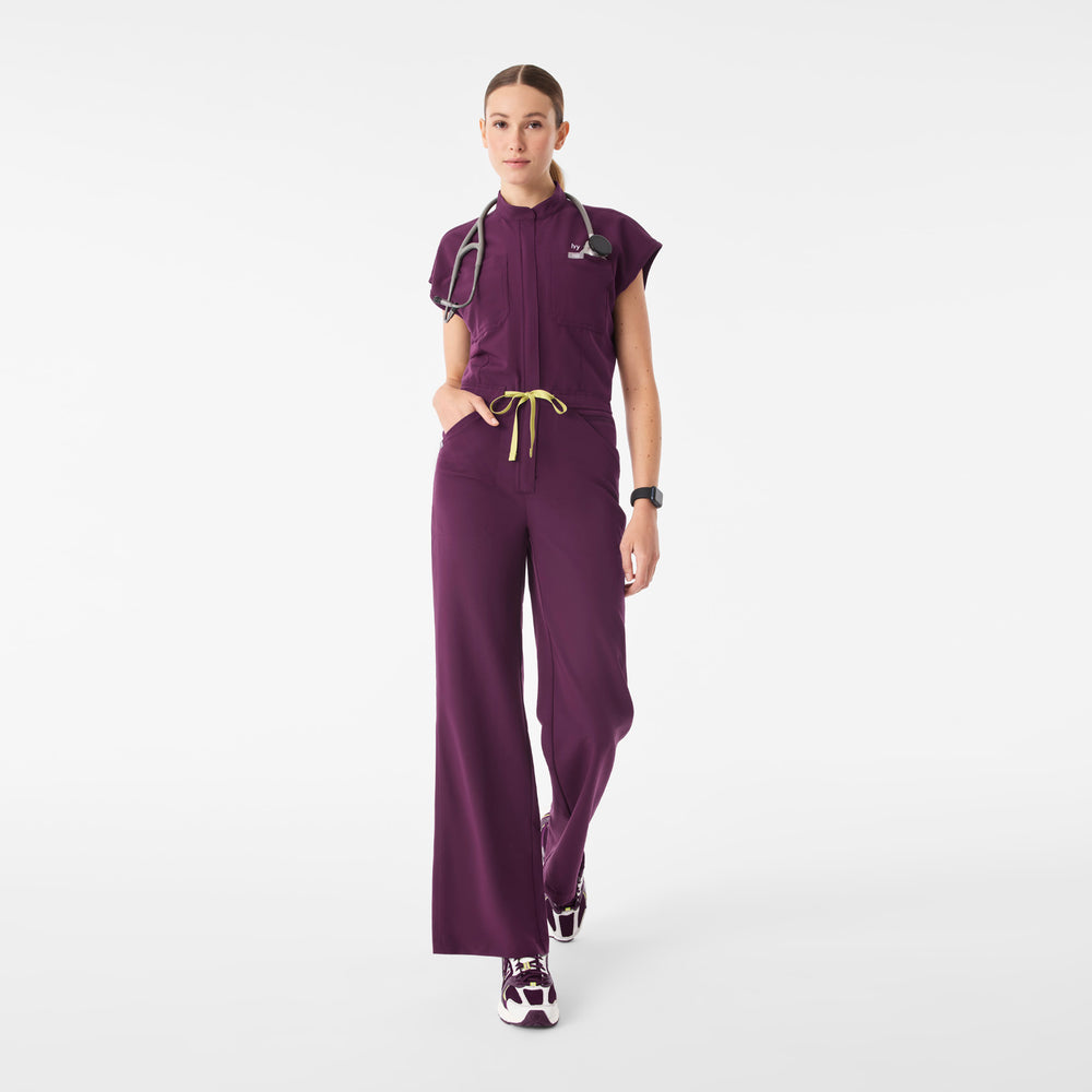Women's Deep Purple Rafaela Wide-Leg - Petite ScrubJumpsuit™