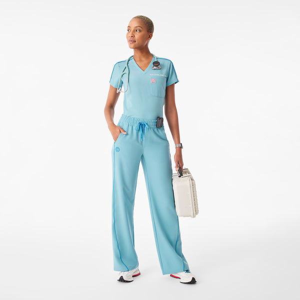 Women's Mauritius Blue Spider-Man Isabel Ruched Wide-Leg - Tall Scrub Pant