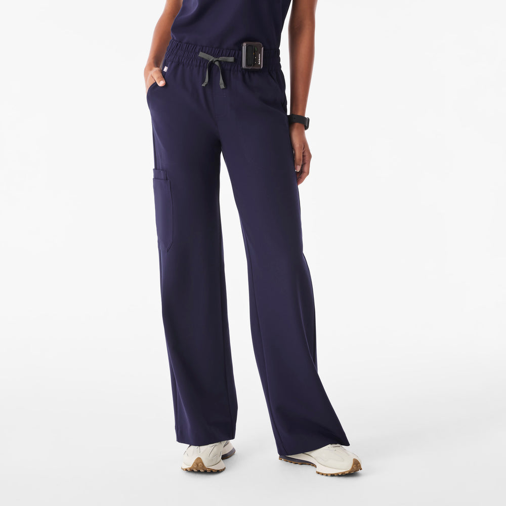Women's Navy Isabel Ruched Mid-Rise Wide-Leg - Scrub Pant™