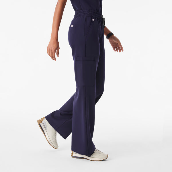 Women's Navy Isabel Ruched Mid-Rise Wide-Leg - Scrub Pant™