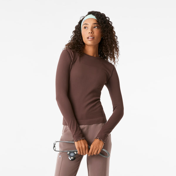 Women's Dark Smokey Taupe Lacey Ruffle - Long-Sleeve Underscrub